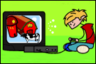 Cartoon of a boy playing a video game