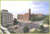 Yates Federal Building, location of the USDA Forest Service, Washingtion, D.C.  Large red brick building by the USDA building