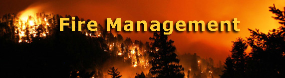 Header:  Fire Management.  Photo of a forest on fire.
