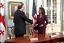 U.S. Secretary of State Condoleeza Rice and Georgian Foreign Minister Grigol Vashadze at the signing ceremony for the U.S.-Georgia Charter on Strategic Partnership, January 9, 2009.