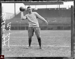 Football Captain Koehler Cocking His Arm to Throw a Football, Standing on a Football Field