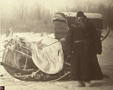 A Siberian Posting Sledge on a Cold Morning, with GK [i.e., George Kennan] Standing at the Right.