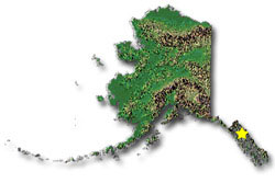 Image of Alaska with a star pinpointing the location of the capital.