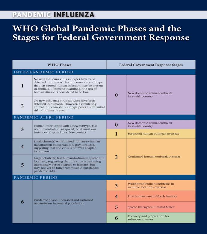 WHO Phases of a Pandemic/U.S.  Government Stages of a Pandemic