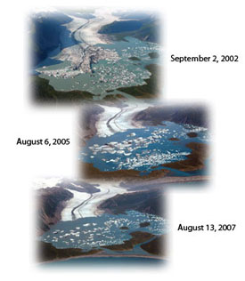 Bear Glacier from September 2, 2002 to August 13, 2007