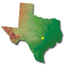 Image of Texas with a star pinpointing the location of the capital.