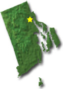 Image of Rhode Island with a star pinpointing the location of the capital.