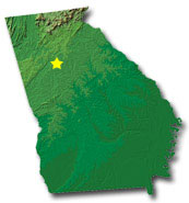 Image of Georgia with a star pinpointing the location of the capital.