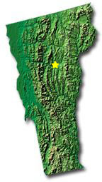 Image of Vermont with a star pinpointing the location of the capital.