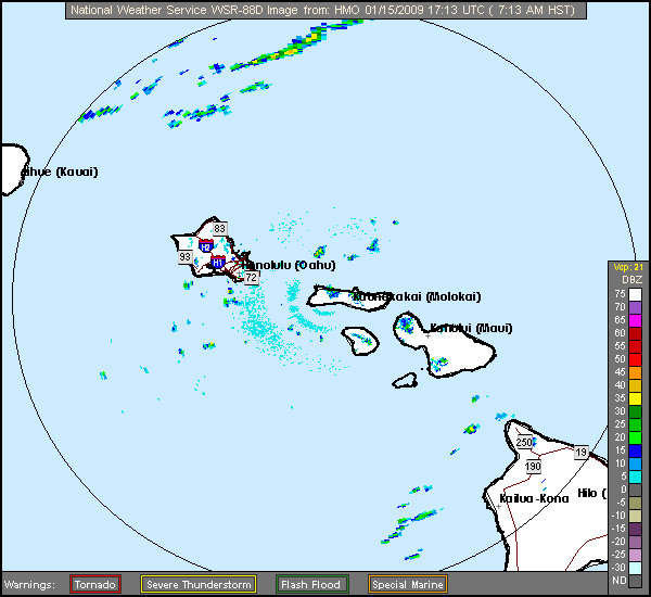 Click for latest Base Reflectivity radar loop from the Molokai, HI radar and current weather warnings