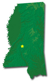 Image of Mississippi with a star pinpointing the location of the capital.