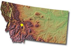 Image of Montana with a star pinpointing the location of the capital.