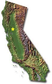 Image of California with a star pinpointing the location of the capital.