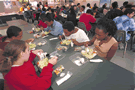 Children eating lunch in middle school