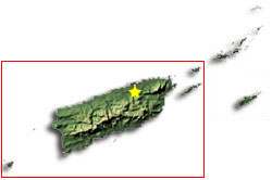 Image of Puerto Rico with a star pinpointing the location of the capital.