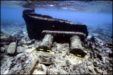 Bitts from the shipwreck SS Quartette, a Liberty ship 
wrecked at Pearl and Hermes Atoll
(Credit: Tane Casserley/NOAA)
