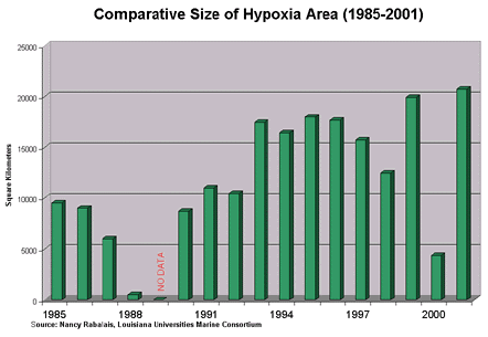 Graph of Comparive Size of Hypoxia Area:1995-2001