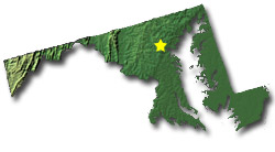 Image of Maryland with a star pinpointing the location of the capital.