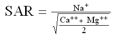 SAR = (Na+)/ Sqrt((Ca++ + Mg++)/2)