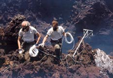 Photo of scientists collecting samples from Kilauea Volcano