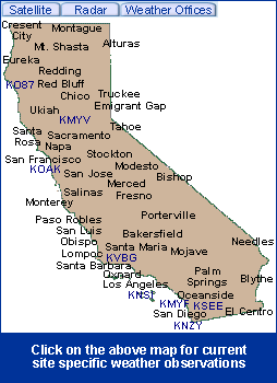 California State Information - Click on the above map for current site specific weather observations
