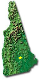 Image of New Hampshire with a star pinpointing the location of the capital.