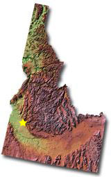 Image of Idaho with a star pinpointing the location of the capital.