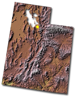 Image of Utah with a star pinpointing the location of the capital.