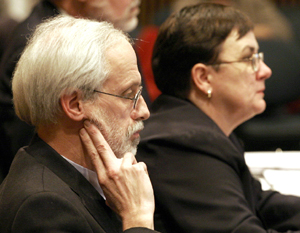 Bucher, left, and Chair Gail McCarver, M.D., listened as the Board approved nominations for aminopyridines, 2-methoxy-4-nitroaniline, nanoscale gold, 2’2”’-dithiobisbenzanilide, pentaethylenehexamine and the phthalate initiative.