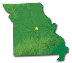 Image of Missouri with a star pinpointing the location of the capital.