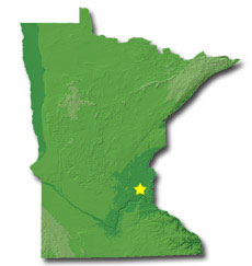 Image of Minnesota with a star pinpointing the location of the capital.