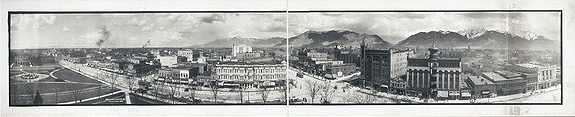 Vista panorámica en blanco y negro de Ogden, Utah.