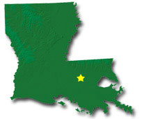 Image of Louisiana with a star pinpointing the location of the capital.