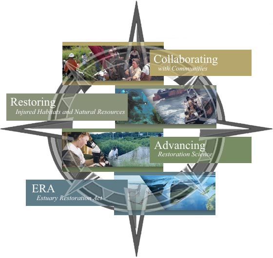 NOAA Restoration References: Communities, Injured Habitats, Science, & ERA collage