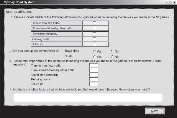 FIGURE 2 - Computer-Aided Personal Interview Questions on Attribute Relevance. If you are a user with disability and cannot view this image, please call 800-853-1351 or email answers@bts.gov for assistance.