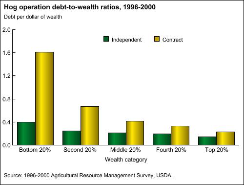 Chart: Hog operation debt-to-wealth ratios, 1996-2000