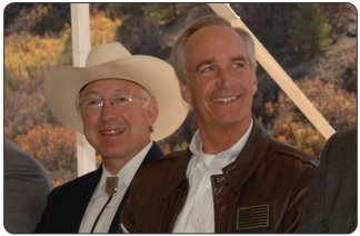 U.S. Senator Ken Salazar, at left, joined Secretary Kempthorne on Oct. 16, 2008, near Durango, Colorado at an event celebrating the Animas-La Plata water project. [Photo by Tami Heilemann, DOI-NBC]
