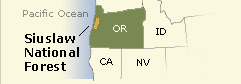 Map: Location of the Siuslaw National Forest