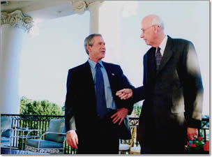 Senator Bennett meets with President Bush on the balcony of the White House.