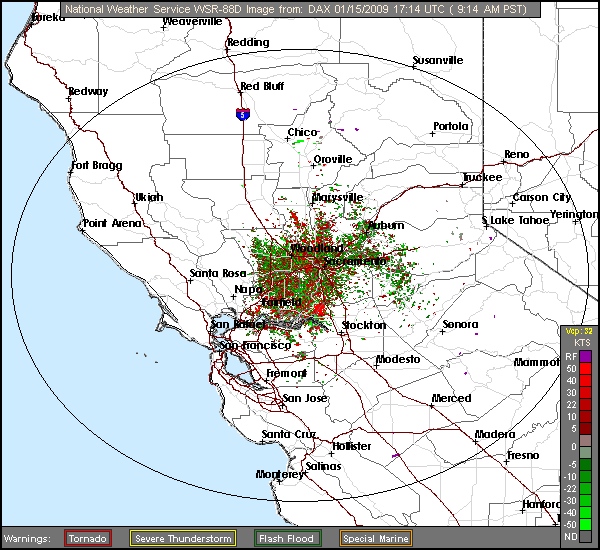 Click for latest Storm Relative Motion radar image from the Sacramento, CA radar and current weather warnings