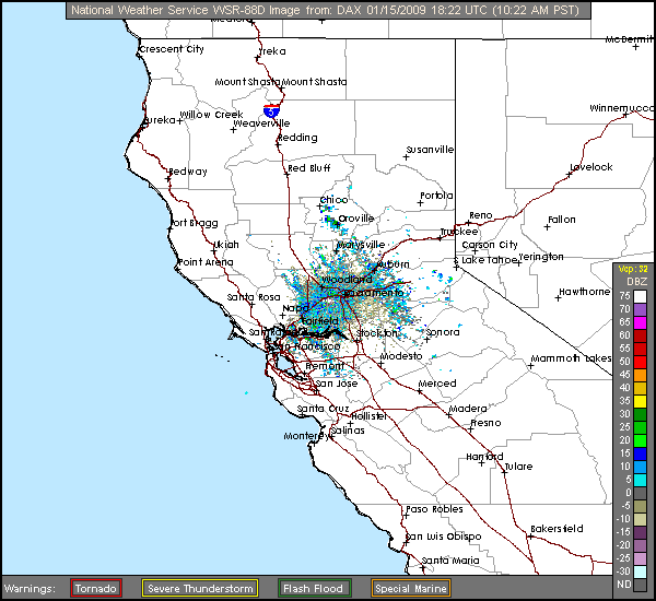 Click for latest Long Range Base Reflectivity radar loop from the Sacramento, CA radar and current weather warnings