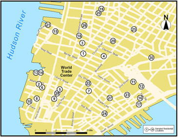 Lower Manhattan Air and Dust Sampling Approximate Locations