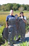 Leonora, Ida and June in waders preparing to survey the Weir Creek Salt Marsh (NRCS photo)