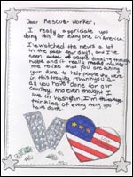 Kids to Kids Drawing Thanking Rescue Workers in the WTC and Pentagon Attacks. Thumbnail image, clicking will load larger image & caption.