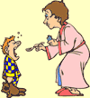 Image of a mother giving a child medicine