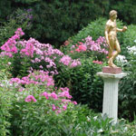 Formal gardens at Saint-Gaudens NHS Figure of Hermes is a replica of an ancient Greek statue.