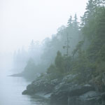 Foggy shoreline on Isle Royales southern shoreline