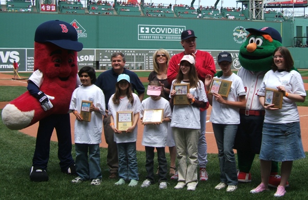 Photo of contest winners at Fenway Park