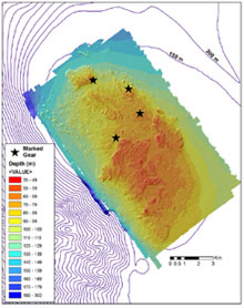 This map marks the locations of four different types of fishing gear the team will pilot removal techniques on.