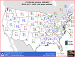 this U.S. map is unique in that it represents statewide average annual temperatures and precipitation for the period 1971-2000 that has been derived from the new high resolution (800m) PRISM dataset